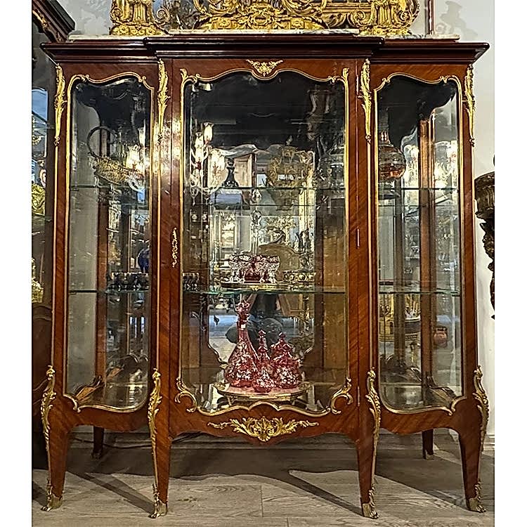 19.yy Fransız Bronz Aplikeli Teşhir Vitrini