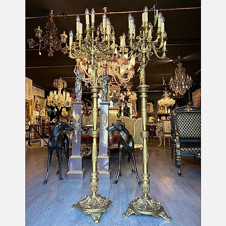 Fransız Bronz Çift Lambader